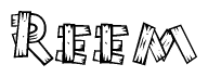 The clipart image shows the name Reem stylized to look like it is constructed out of separate wooden planks or boards, with each letter having wood grain and plank-like details.