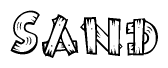 The image contains the name Sand written in a decorative, stylized font with a hand-drawn appearance. The lines are made up of what appears to be planks of wood, which are nailed together