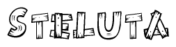 The image contains the name Steluta written in a decorative, stylized font with a hand-drawn appearance. The lines are made up of what appears to be planks of wood, which are nailed together
