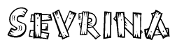 The clipart image shows the name Sevrina stylized to look as if it has been constructed out of wooden planks or logs. Each letter is designed to resemble pieces of wood.