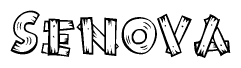 The image contains the name Senova written in a decorative, stylized font with a hand-drawn appearance. The lines are made up of what appears to be planks of wood, which are nailed together