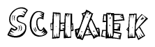 The clipart image shows the name Schaek stylized to look like it is constructed out of separate wooden planks or boards, with each letter having wood grain and plank-like details.