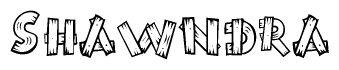 The image contains the name Shawndra written in a decorative, stylized font with a hand-drawn appearance. The lines are made up of what appears to be planks of wood, which are nailed together