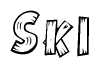 The clipart image shows the name Ski stylized to look as if it has been constructed out of wooden planks or logs. Each letter is designed to resemble pieces of wood.
