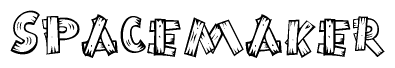 The clipart image shows the name Spacemaker stylized to look as if it has been constructed out of wooden planks or logs. Each letter is designed to resemble pieces of wood.