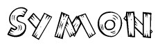 The image contains the name Symon written in a decorative, stylized font with a hand-drawn appearance. The lines are made up of what appears to be planks of wood, which are nailed together