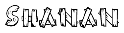 The image contains the name Shanan written in a decorative, stylized font with a hand-drawn appearance. The lines are made up of what appears to be planks of wood, which are nailed together
