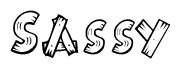 The clipart image shows the name Sassy stylized to look as if it has been constructed out of wooden planks or logs. Each letter is designed to resemble pieces of wood.