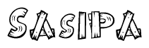 The image contains the name Sasipa written in a decorative, stylized font with a hand-drawn appearance. The lines are made up of what appears to be planks of wood, which are nailed together