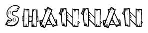 The image contains the name Shannan written in a decorative, stylized font with a hand-drawn appearance. The lines are made up of what appears to be planks of wood, which are nailed together