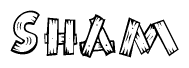 The clipart image shows the name Sham stylized to look like it is constructed out of separate wooden planks or boards, with each letter having wood grain and plank-like details.
