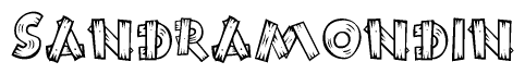 The clipart image shows the name Sandramondin stylized to look as if it has been constructed out of wooden planks or logs. Each letter is designed to resemble pieces of wood.