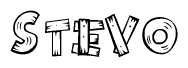 The image contains the name Stevo written in a decorative, stylized font with a hand-drawn appearance. The lines are made up of what appears to be planks of wood, which are nailed together
