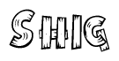 The clipart image shows the name Shig stylized to look as if it has been constructed out of wooden planks or logs. Each letter is designed to resemble pieces of wood.