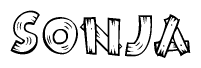The image contains the name Sonja written in a decorative, stylized font with a hand-drawn appearance. The lines are made up of what appears to be planks of wood, which are nailed together