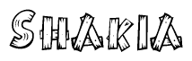 The clipart image shows the name Shakia stylized to look like it is constructed out of separate wooden planks or boards, with each letter having wood grain and plank-like details.