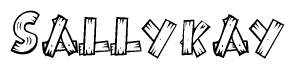 The clipart image shows the name Sallykay stylized to look as if it has been constructed out of wooden planks or logs. Each letter is designed to resemble pieces of wood.