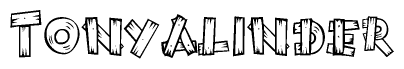 The clipart image shows the name Tonyalinder stylized to look like it is constructed out of separate wooden planks or boards, with each letter having wood grain and plank-like details.