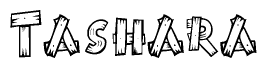 The image contains the name Tashara written in a decorative, stylized font with a hand-drawn appearance. The lines are made up of what appears to be planks of wood, which are nailed together