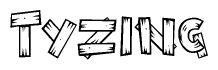The clipart image shows the name Tyzing stylized to look like it is constructed out of separate wooden planks or boards, with each letter having wood grain and plank-like details.