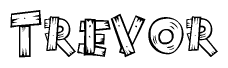 The clipart image shows the name Trevor stylized to look like it is constructed out of separate wooden planks or boards, with each letter having wood grain and plank-like details.