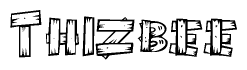 The clipart image shows the name Thizbee stylized to look as if it has been constructed out of wooden planks or logs. Each letter is designed to resemble pieces of wood.