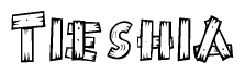 The clipart image shows the name Tieshia stylized to look as if it has been constructed out of wooden planks or logs. Each letter is designed to resemble pieces of wood.