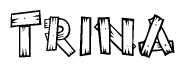 The clipart image shows the name Trina stylized to look as if it has been constructed out of wooden planks or logs. Each letter is designed to resemble pieces of wood.