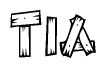 The clipart image shows the name Tia stylized to look like it is constructed out of separate wooden planks or boards, with each letter having wood grain and plank-like details.