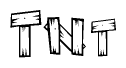 The clipart image shows the name Tnt stylized to look as if it has been constructed out of wooden planks or logs. Each letter is designed to resemble pieces of wood.