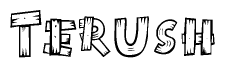The image contains the name Terush written in a decorative, stylized font with a hand-drawn appearance. The lines are made up of what appears to be planks of wood, which are nailed together