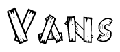 The clipart image shows the name Vans stylized to look like it is constructed out of separate wooden planks or boards, with each letter having wood grain and plank-like details.