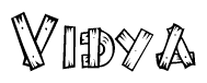 The clipart image shows the name Vidya stylized to look like it is constructed out of separate wooden planks or boards, with each letter having wood grain and plank-like details.