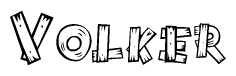 The clipart image shows the name Volker stylized to look as if it has been constructed out of wooden planks or logs. Each letter is designed to resemble pieces of wood.