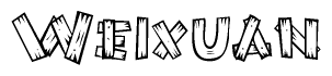 The image contains the name Weixuan written in a decorative, stylized font with a hand-drawn appearance. The lines are made up of what appears to be planks of wood, which are nailed together