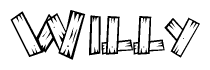 The image contains the name Willy written in a decorative, stylized font with a hand-drawn appearance. The lines are made up of what appears to be planks of wood, which are nailed together