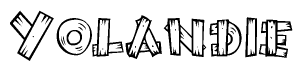 The image contains the name Yolandie written in a decorative, stylized font with a hand-drawn appearance. The lines are made up of what appears to be planks of wood, which are nailed together