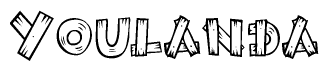 The clipart image shows the name Youlanda stylized to look as if it has been constructed out of wooden planks or logs. Each letter is designed to resemble pieces of wood.