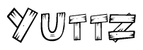 The clipart image shows the name Yuttz stylized to look as if it has been constructed out of wooden planks or logs. Each letter is designed to resemble pieces of wood.
