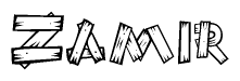 The clipart image shows the name Zamir stylized to look like it is constructed out of separate wooden planks or boards, with each letter having wood grain and plank-like details.