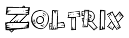 The clipart image shows the name Zoltrix stylized to look like it is constructed out of separate wooden planks or boards, with each letter having wood grain and plank-like details.