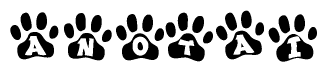 The image shows a series of animal paw prints arranged horizontally. Within each paw print, there's a letter; together they spell Anotai