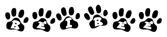 The image shows a series of animal paw prints arranged horizontally. Within each paw print, there's a letter; together they spell Beibee