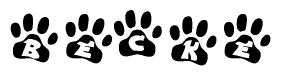 The image shows a series of animal paw prints arranged horizontally. Within each paw print, there's a letter; together they spell Becke