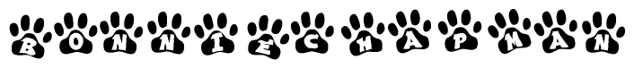 The image shows a series of animal paw prints arranged horizontally. Within each paw print, there's a letter; together they spell Bonniechapman