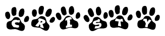 The image shows a series of animal paw prints arranged horizontally. Within each paw print, there's a letter; together they spell Cristy