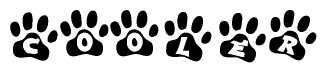 The image shows a series of animal paw prints arranged horizontally. Within each paw print, there's a letter; together they spell Cooler