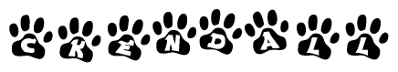The image shows a row of animal paw prints, each containing a letter. The letters spell out the word Ckendall within the paw prints.