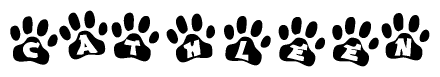 The image shows a row of animal paw prints, each containing a letter. The letters spell out the word Cathleen within the paw prints.