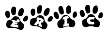The image shows a row of animal paw prints, each containing a letter. The letters spell out the word Eric within the paw prints.